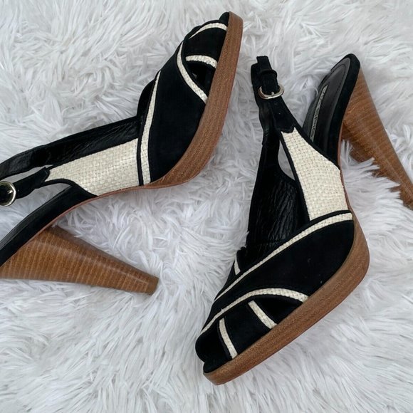 Via Spiga Women Heel Shoes Sandal Black/White Faux Suede Upper Brazil Size 9.5 - Picture 10 of 12
